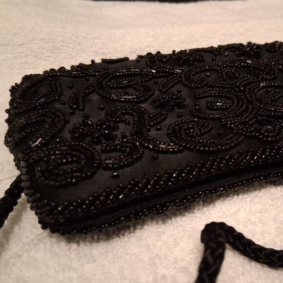 Metaphor Vintage Black Beaded Formal Evening Clutch Bag with Mirror EUC - Picture 11 of 12